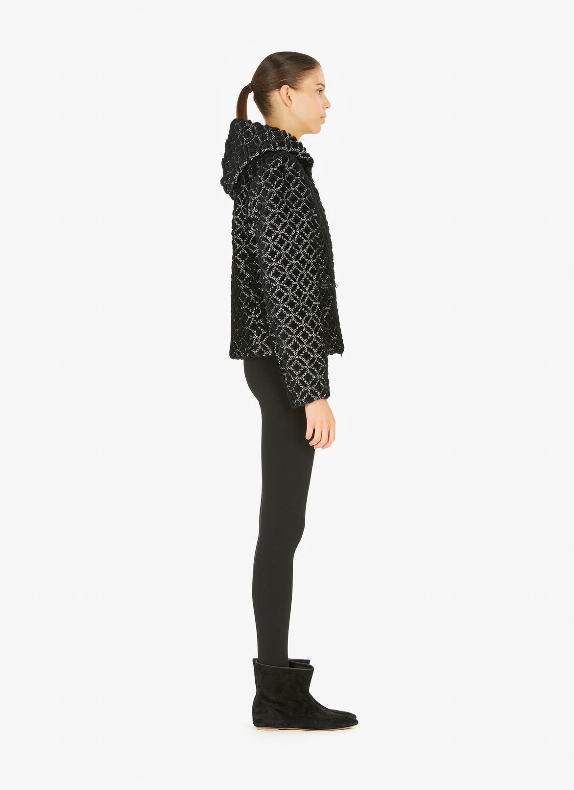 Embroidered Hooded Jacket ALAÏA BLACK/WHITE EMBROIDERED HOODED JACKET